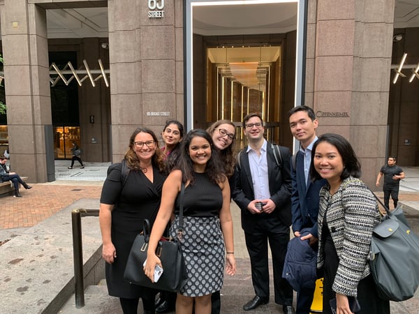 CIPA Lecturer Rebecca Brenner, far left, mentors CIPA students who participate in policy competitions and often attends the competitions, such as this one at Columbia, with the CIPA teams.